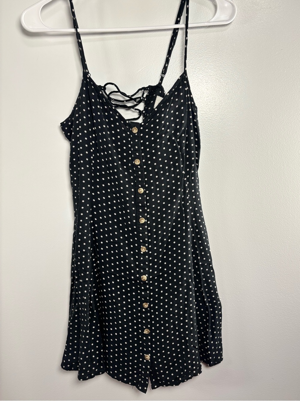 American Eagle Outfitters Black and White Polka Dot Button-Front Mini Dress